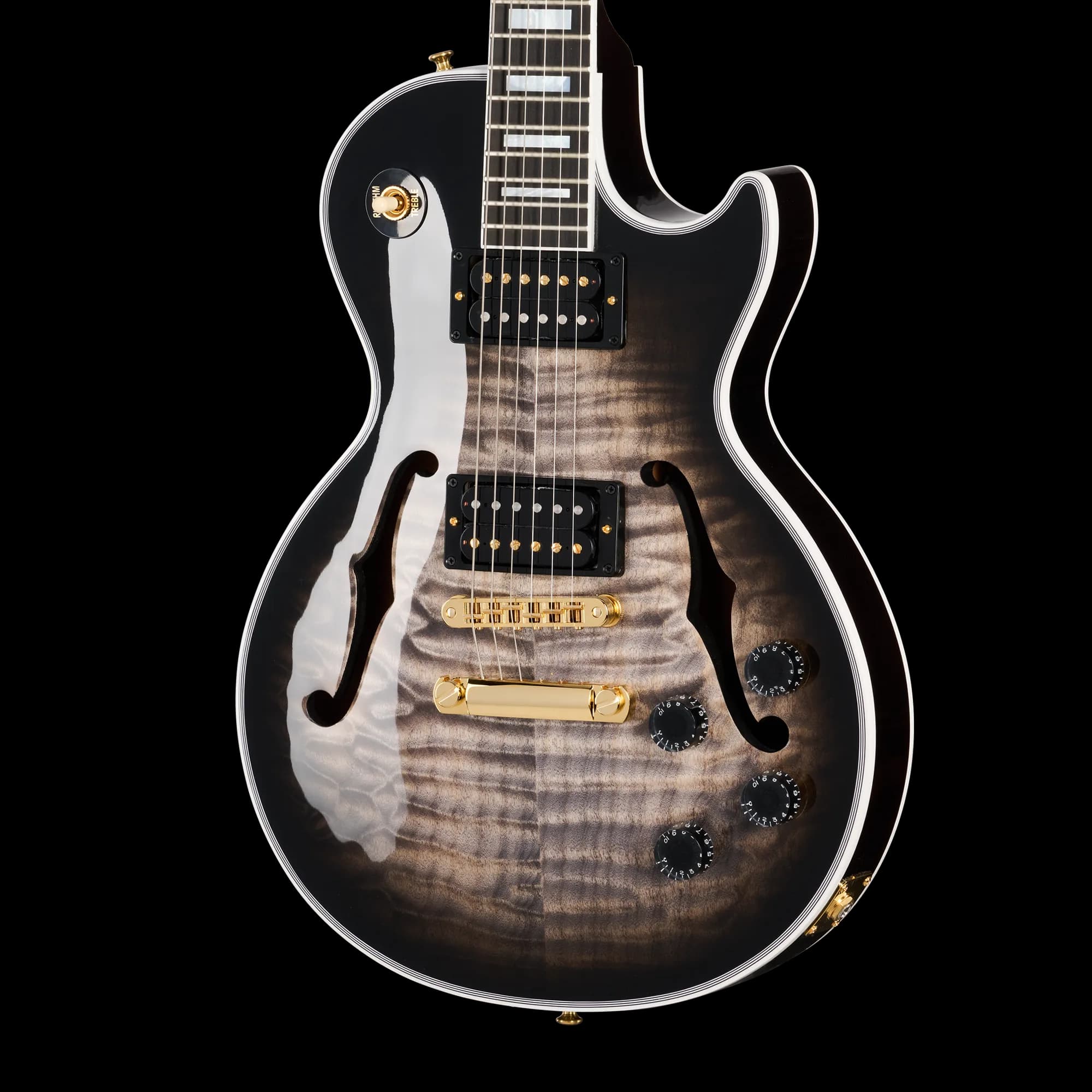 Gibson Les Paul Custom 5A Quilt with F-Holes, Cobra Burst